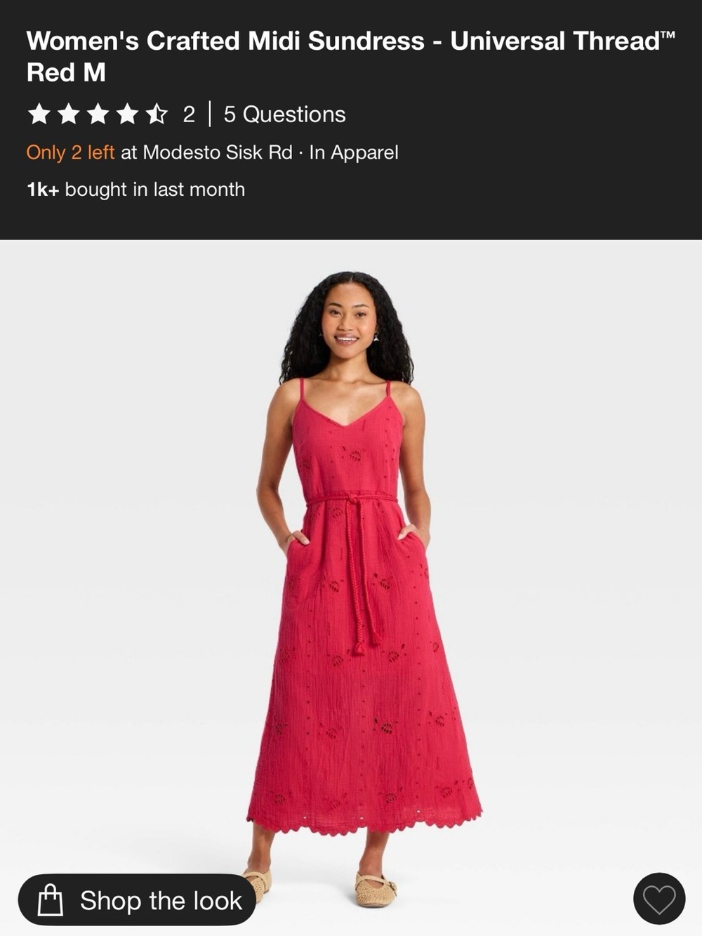 Universal Thread Pink-Red Eyelet Midi Sundress with Tie Waist